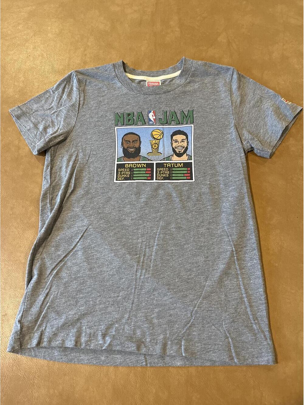 Jayson Tatum Jaylen Brown NBA Jam Boston Celtics Homage Shirt Gray (Youth 12)